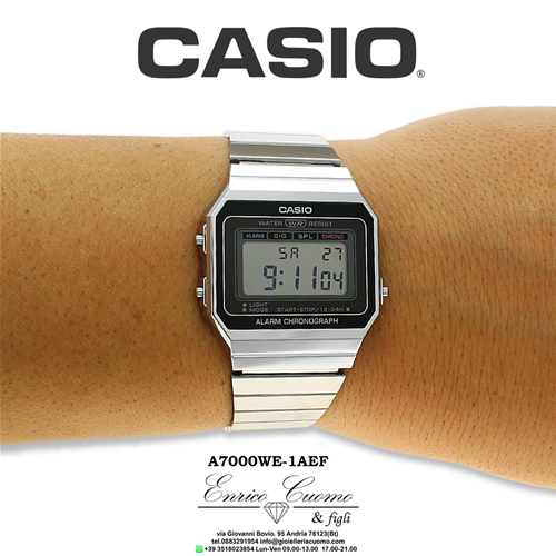 Orologio digitale CASIO cassa piatta squadrata 3472 A700WE-1AEF con display  retroilluminato cintrurino maglia a fascia 4549526221774 NEW 4549526221798  - Gioielleria Enrico Cuomo